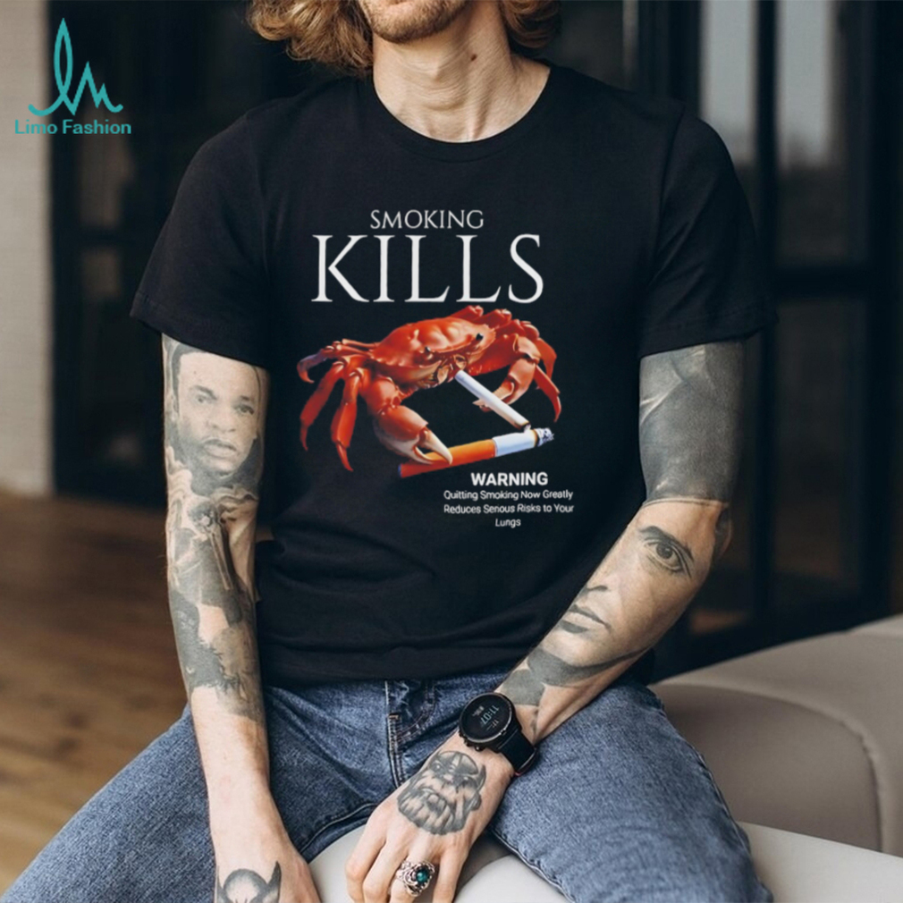 Smoking Kills Red Crab Holding Cigarette Graphic T Shirt Smoking Kills Red Crab Holding Cigarette Graphic T Shirt
