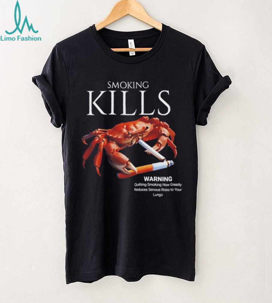 Smoking Kills Red Crab Holding Cigarette Graphic T Shirt Smoking Kills Red Crab Holding Cigarette Graphic T Shirt