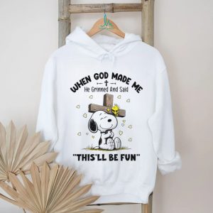Snoopy Hugging Cross When God Made Me He Grinned Christian T Shirt