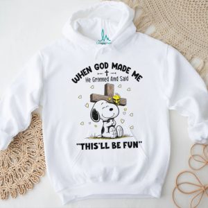 Snoopy Hugging Cross When God Made Me He Grinned Christian T Shirt