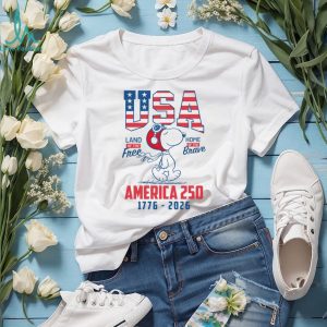 Snoopy Pilot USA America 250 Land of the Free Home of the Brave T Shirt
