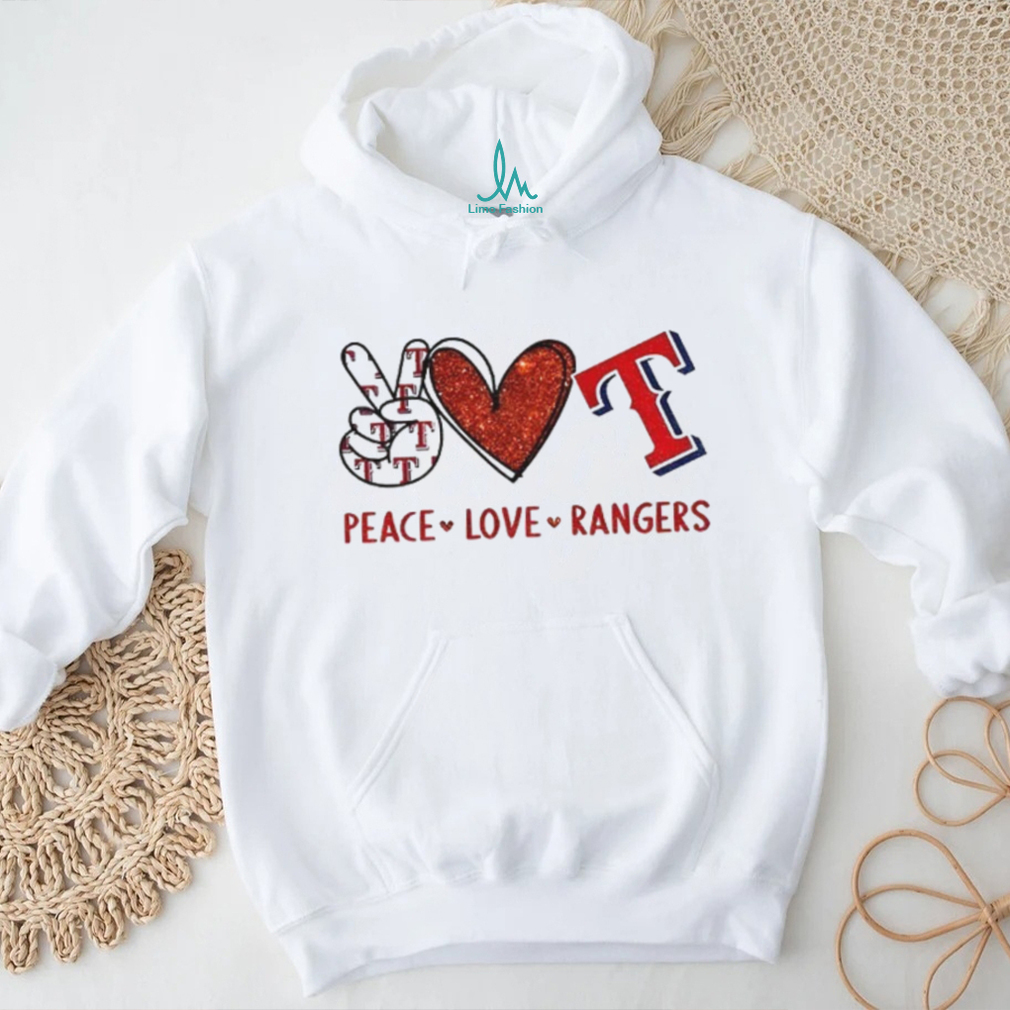 Texas Rangers Peace Love Rangers Baseball Red Glitter Logo T Shirt Texas Rangers Peace Love Rangers Baseball Red Glitter Logo T Shirt