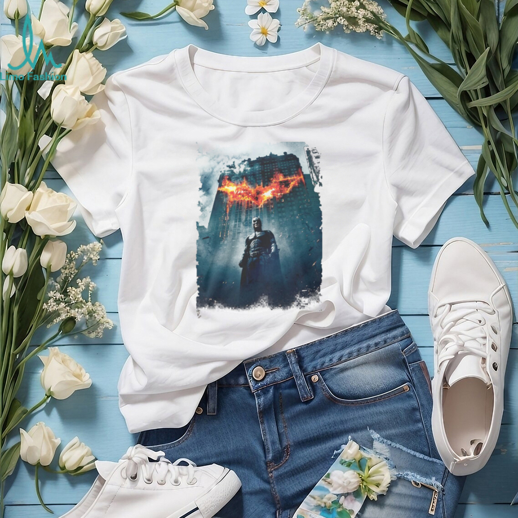 The Dark Knight Batman Burning Bat Symbol Skyline Graphic T Shirt The Dark Knight Batman Burning Bat Symbol Skyline Graphic T Shirt