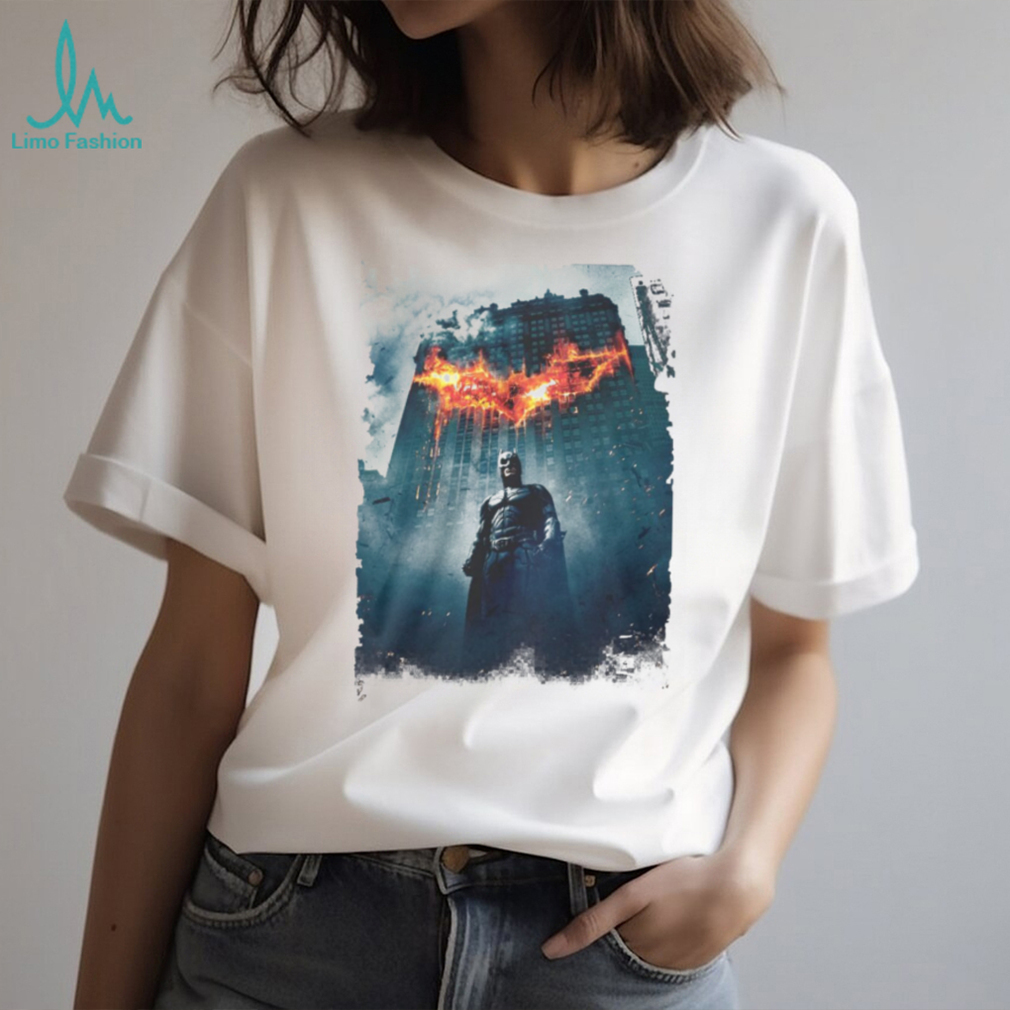The Dark Knight Batman Burning Bat Symbol Skyline Graphic T Shirt The Dark Knight Batman Burning Bat Symbol Skyline Graphic T Shirt