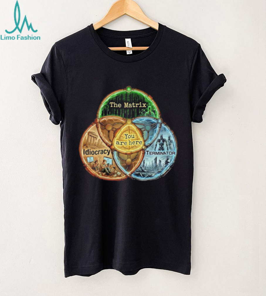 The Matrix Idiocracy Terminator Venn Diagram Reality T Shirt The Matrix Idiocracy Terminator Venn Diagram Reality T Shirt