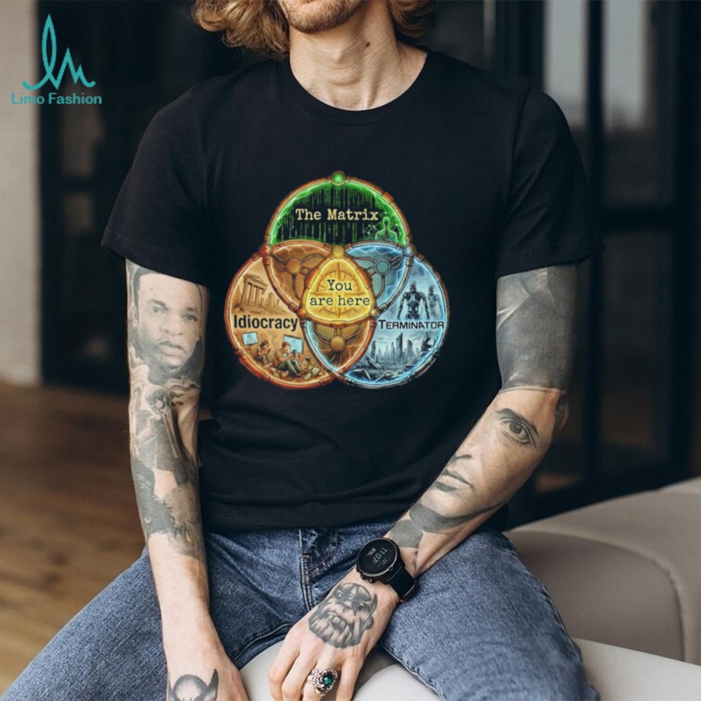The Matrix Idiocracy Terminator Venn Diagram Reality T Shirt The Matrix Idiocracy Terminator Venn Diagram Reality T Shirt