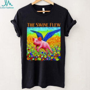 The Swine Flew Whimsical Flying Pig Surreal Art Colorful T Shirt
