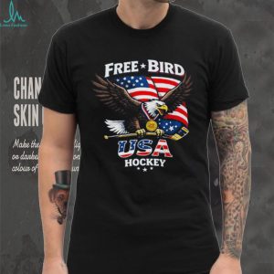 USA Hockey Free Bird American Flag Bald Eagle Gold Medal T Shirt