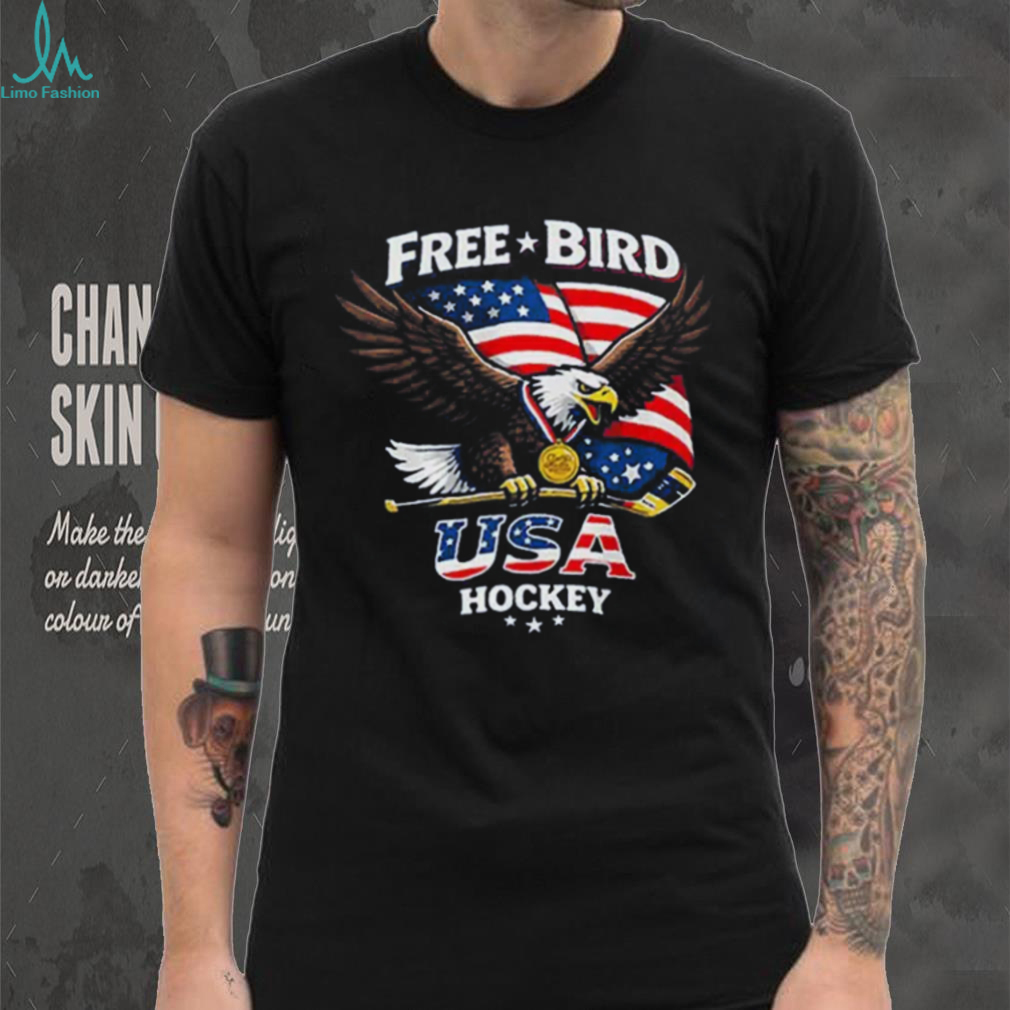 USA Hockey Free Bird American Flag Bald Eagle Gold Medal T Shirt USA Hockey Free Bird American Flag Bald Eagle Gold Medal T Shirt