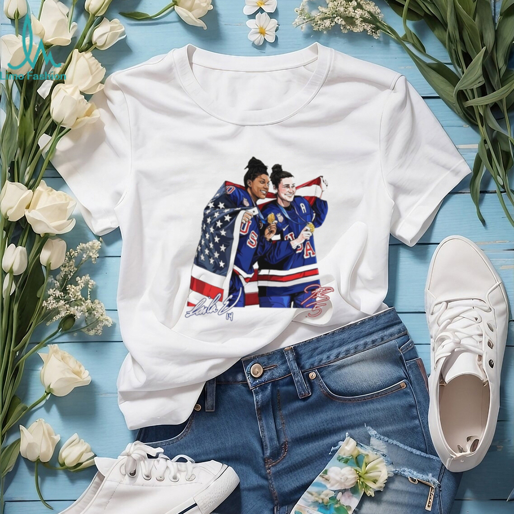 USA Women’s Ice Hockey Gold Medalists Knight and Edwards Signature T Shirt USA Women’s Ice Hockey Gold Medalists Knight and Edwards Signature T Shirt
