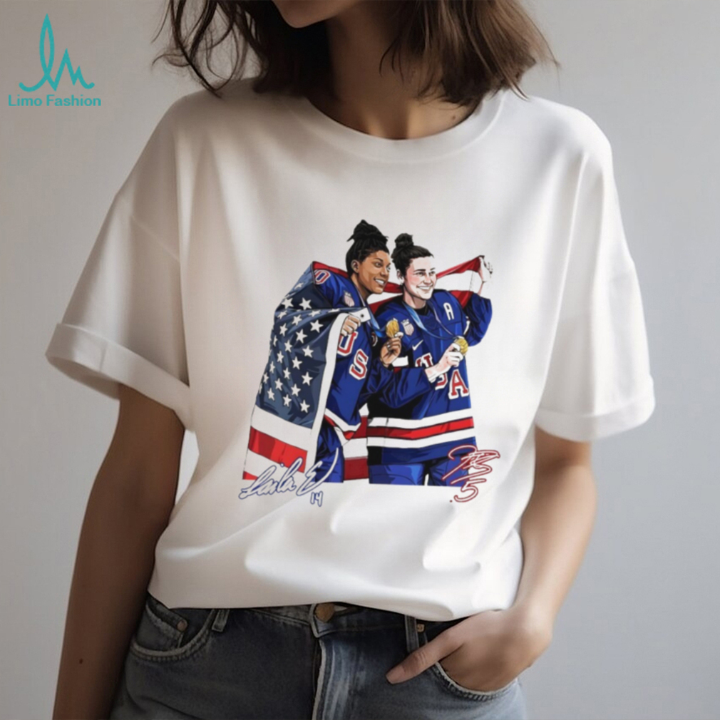 USA Women’s Ice Hockey Gold Medalists Knight and Edwards Signature T Shirt USA Women’s Ice Hockey Gold Medalists Knight and Edwards Signature T Shirt
