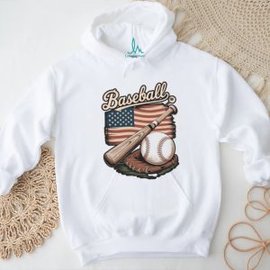 Vintage American Flag Baseball Glove and Bat Sports Graphic T Shirt