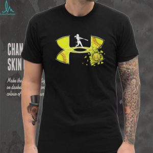 Women's Softball Batter Silhouette Yellow Cracked Ball Athletic T Shirt