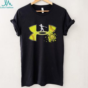Women's Softball Batter Silhouette Yellow Cracked Ball Athletic T Shirt