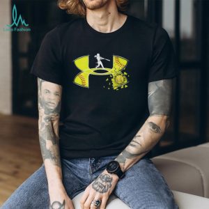 Women's Softball Batter Silhouette Yellow Cracked Ball Athletic T Shirt