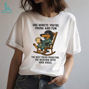 “Young And Fun To Weather Knees” Coffee Dog Rocking Chair T Shirt