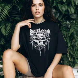 Brock Lesnar Distressed White Skull Logo Streetwear Style Wrestling T Shirt