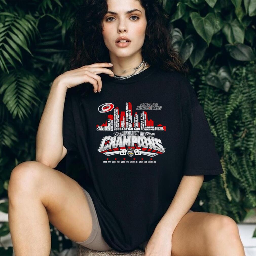 Carolina Hurricanes 2026 Metropolitan Division Champions Roster Skyline T Shirt Carolina Hurricanes 2026 Metropolitan Division Champions Roster Skyline T Shirt