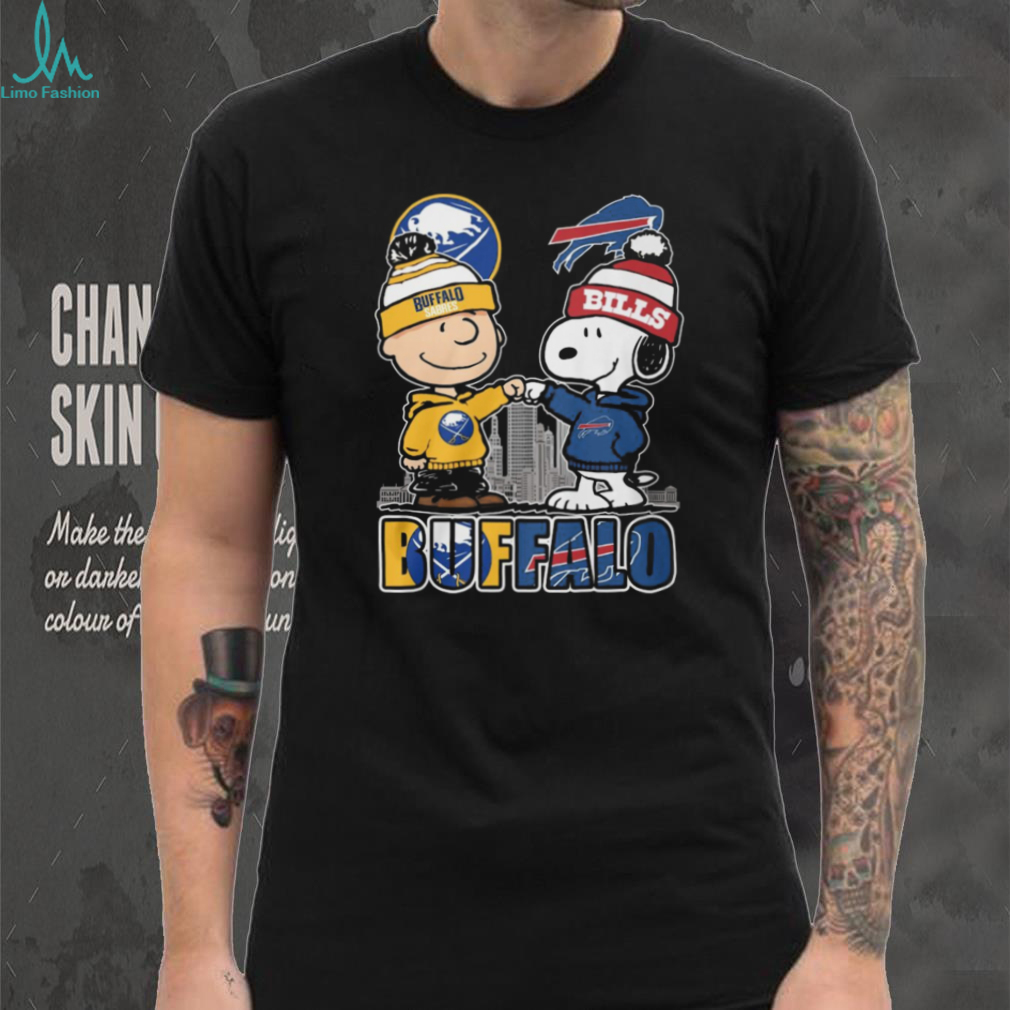 Charlie Brown and Snoopy Buffalo Sports Fans Bills Sabres Fist Bump T Shirt Charlie Brown and Snoopy Buffalo Sports Fans Bills Sabres Fist Bump T Shirt