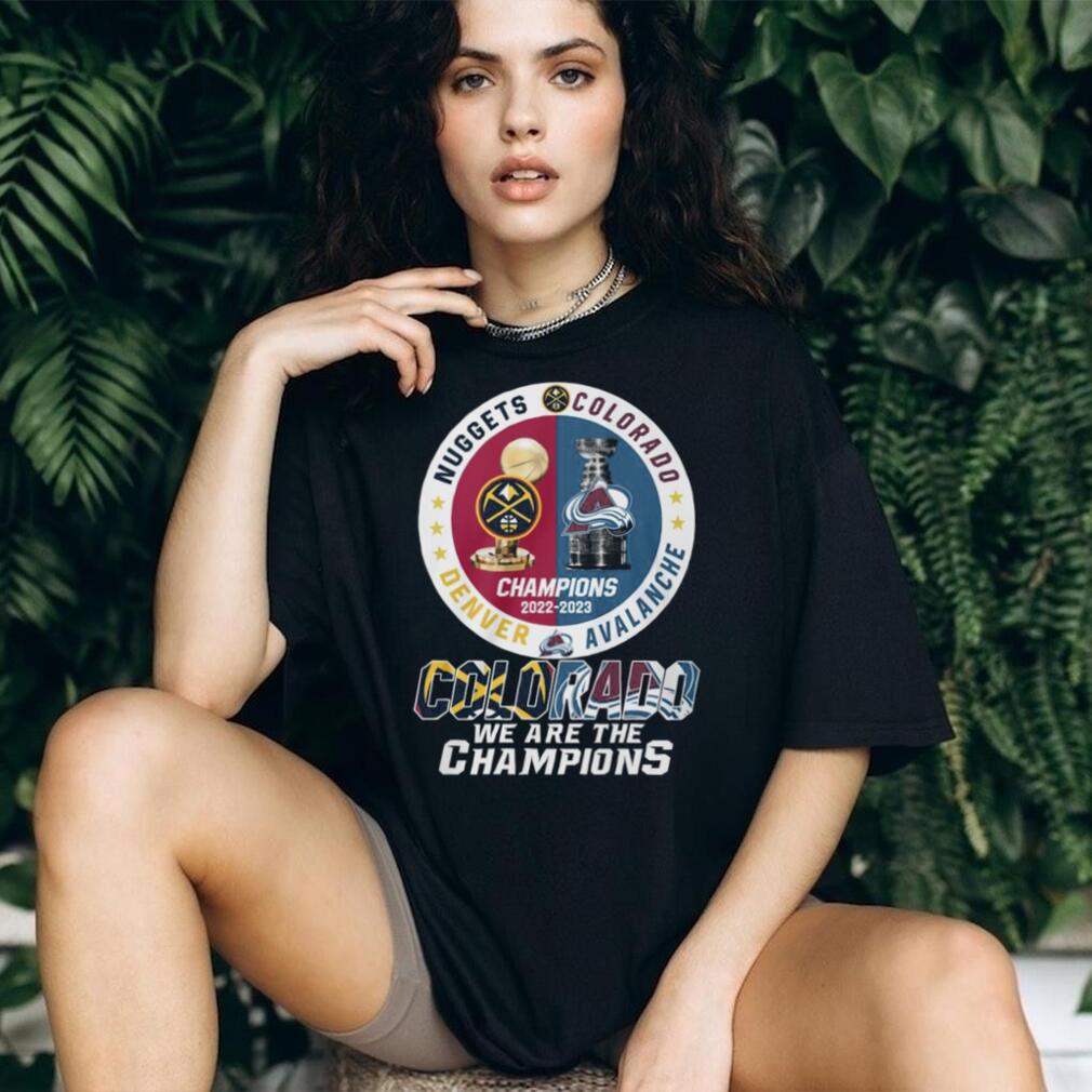 Colorado Dual Champions 2022 2023 Denver Nuggets & Avalanche Trophy T Shirt Colorado Dual Champions 2022 2023 Denver Nuggets & Avalanche Trophy T Shirt
