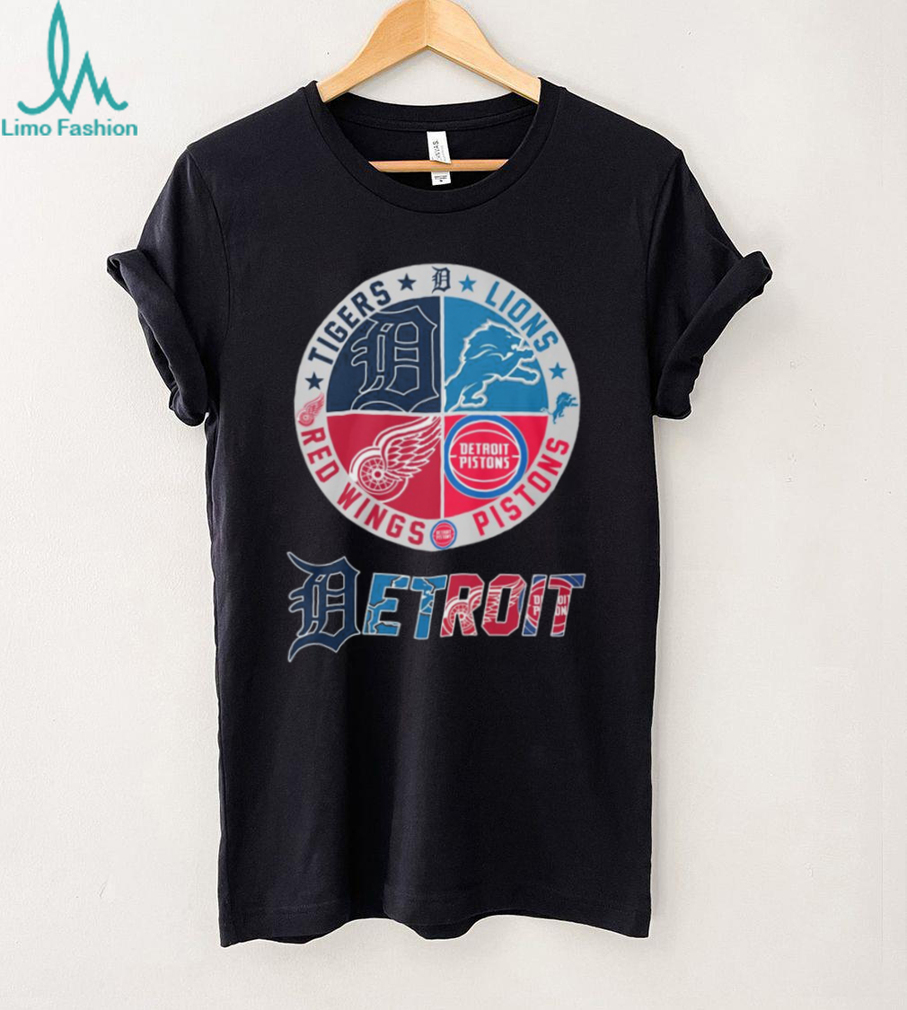 Detroit 4 Way Sports Crest T Shirt Tigers, Lions, Red Wings, Pistons Logo Detroit 4 Way Sports Crest T Shirt Tigers, Lions, Red Wings, Pistons Logo