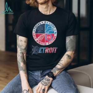 Detroit 4 Way Sports Crest T Shirt Tigers, Lions, Red Wings, Pistons Logo