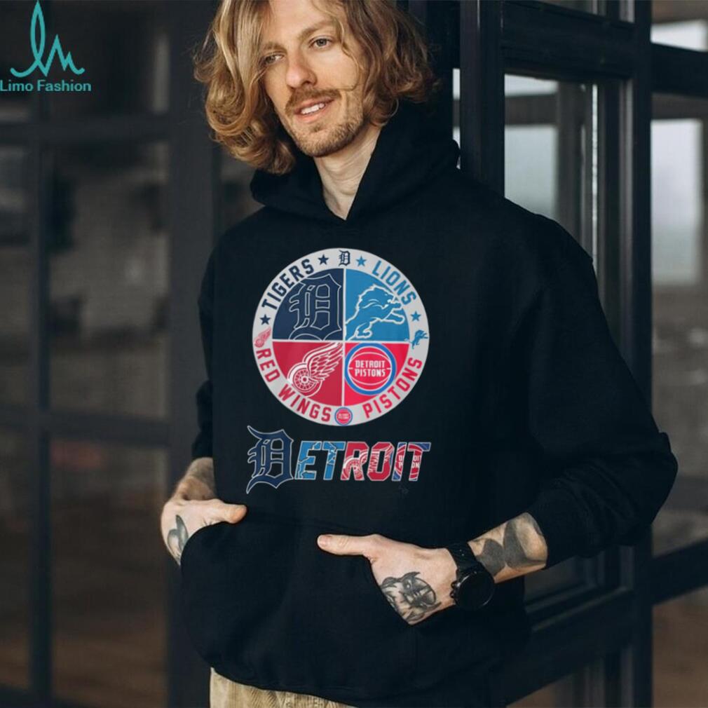 Detroit 4 Way Sports Crest T Shirt Tigers, Lions, Red Wings, Pistons Logo Detroit 4 Way Sports Crest T Shirt Tigers, Lions, Red Wings, Pistons Logo