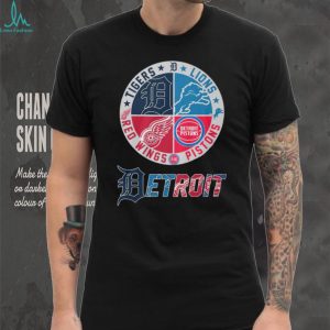 Detroit 4 Way Sports Crest T Shirt Tigers, Lions, Red Wings, Pistons Logo