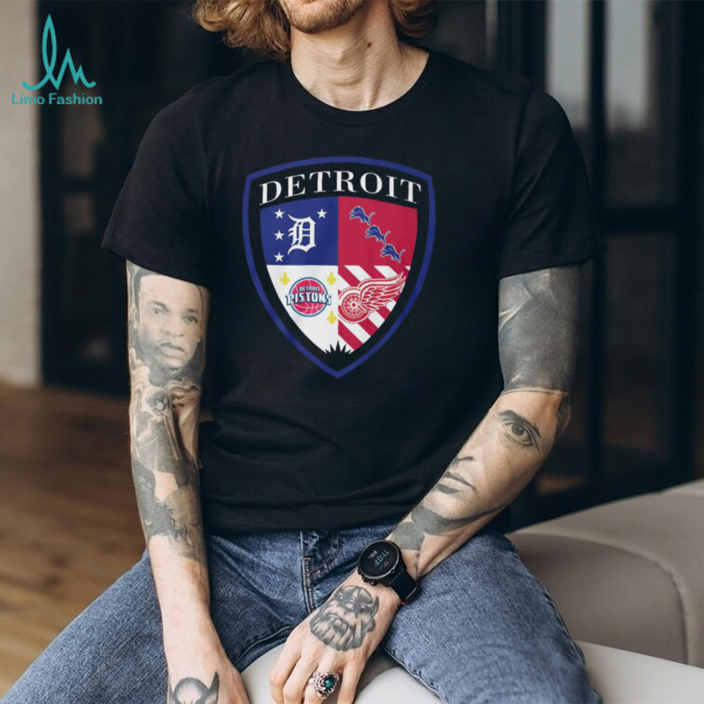 Detroit Sports Shield Heritage T Shirt Multi Team Fan Graphic T Shirt Detroit Sports Shield Heritage T Shirt Multi Team Fan Graphic T Shirt