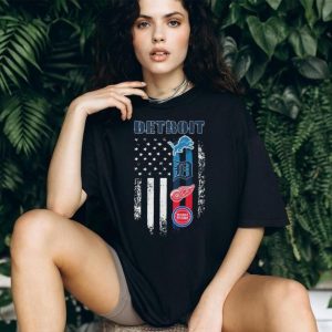 Detroit Sports Teams American Flag Vertical Stripe T Shirt