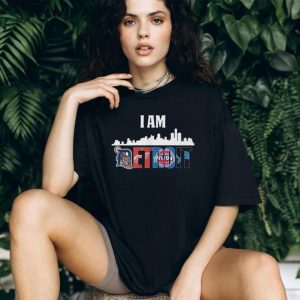 I Am Detroit City Skyline Sports Mashup T Shirt Tigers, Wings, Pistons, Lions