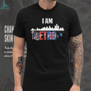 I Am Detroit City Skyline Sports Mashup T Shirt Tigers, Wings, Pistons, Lions