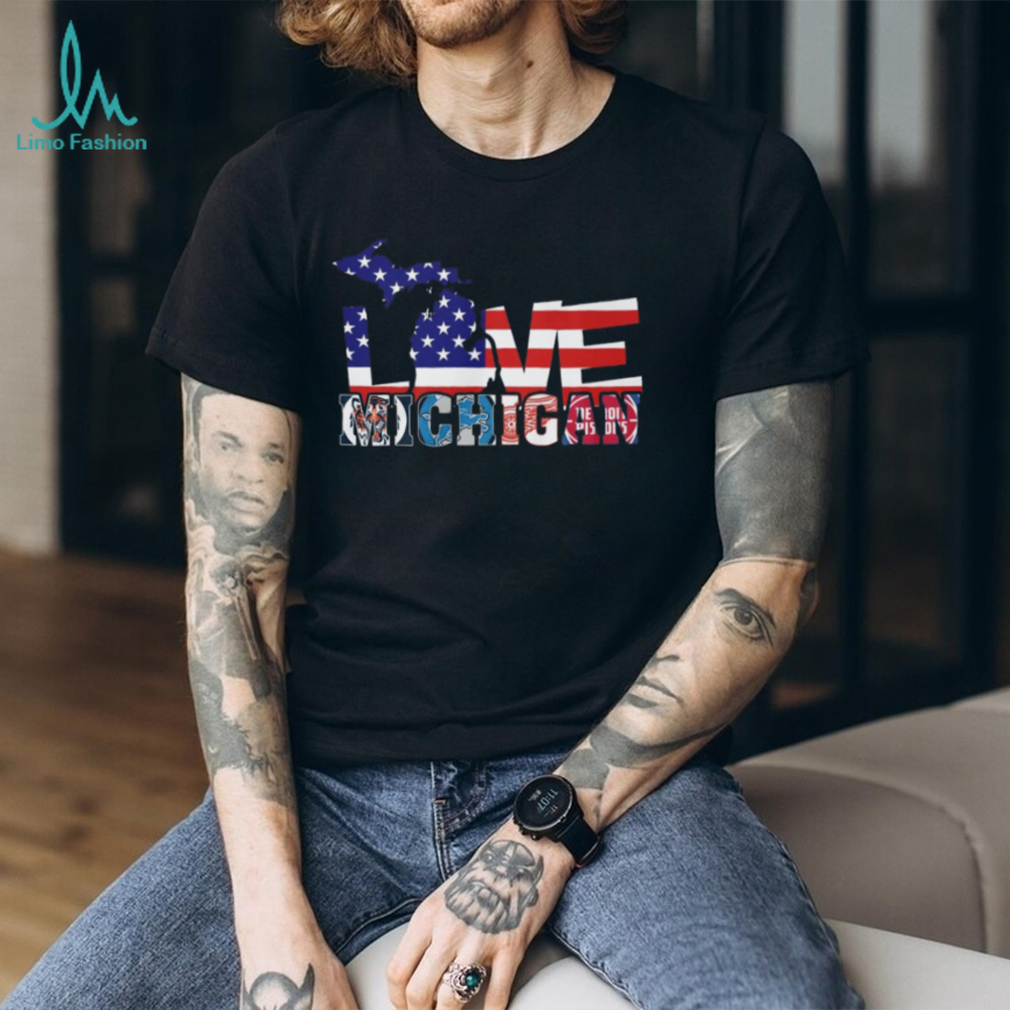 Love Michigan Sports American Flag Silhouette T Shirt Detroit Fan Gear Love Michigan Sports American Flag Silhouette T Shirt Detroit Fan Gear