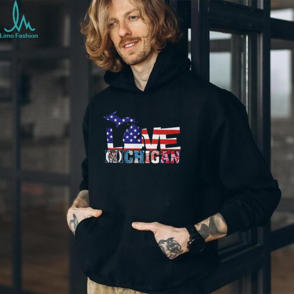 Love Michigan Sports American Flag Silhouette T Shirt Detroit Fan Gear Love Michigan Sports American Flag Silhouette T Shirt Detroit Fan Gear