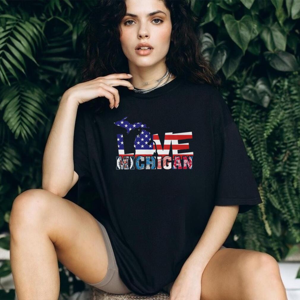 Love Michigan Sports American Flag Silhouette T Shirt Detroit Fan Gear Love Michigan Sports American Flag Silhouette T Shirt Detroit Fan Gear