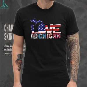Love Michigan Sports American Flag Silhouette T Shirt Detroit Fan Gear