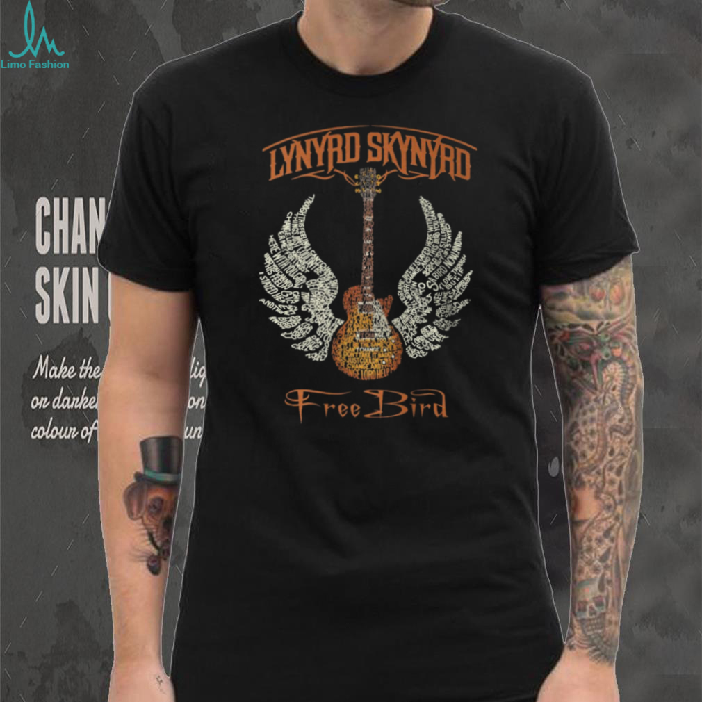 Lynyrd Skynyrd Free Bird Guitar Typography Wings Band T Shirt Lynyrd Skynyrd Free Bird Guitar Typography Wings Band T Shirt