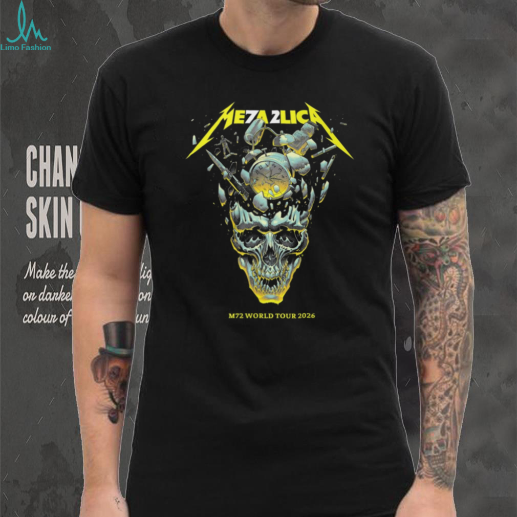 Metallica M72 World Tour 2026 Exploding Clock Skull Graphic T Shirt Metallica M72 World Tour 2026 Exploding Clock Skull Graphic T Shirt