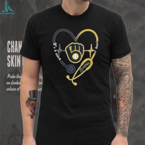 Milwaukee Brewers Baseball Heartbeat Stethoscope Nurse Life Fan T Shirt