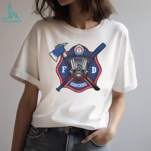 Texas Rangers Fire Department FD Logo Baseball Fans First Responders White T Shirt
