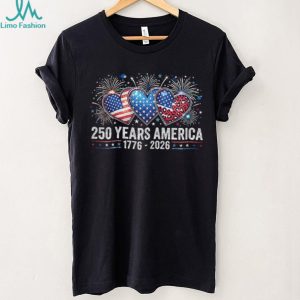 America 250 Years 1776 2026 Patriotic Fireworks Hearts T Shirt