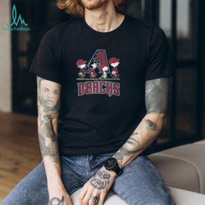 Arizona Diamondbacks Peanuts Snoopy Charlie Brown Lucy Walking Red Black Teal Baseball T Shirt