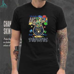 Baby Yoda Grogu Holding Milwaukee Brewers Logo Autism Awareness Colorful Puzzle T Shirt