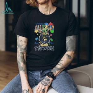 Baby Yoda Grogu Holding Milwaukee Brewers Logo Autism Awareness Colorful Puzzle T Shirt