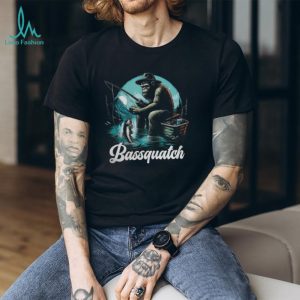 Bassquatch Funny Bigfoot Fishing in a Boat Bass Fisherman T Shirt