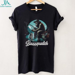 Bassquatch Funny Bigfoot Fishing in a Boat Bass Fisherman T Shirt