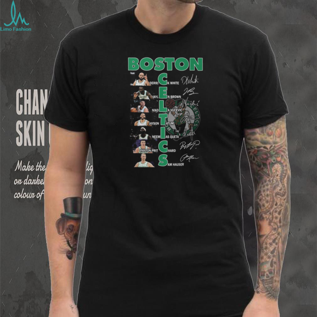 Boston Celtics NBA Basketball Players White Brown Tatum Signatures Vertical Team Name T Shirt Boston Celtics NBA Basketball Players White Brown Tatum Signatures Vertical Team Name T Shirt