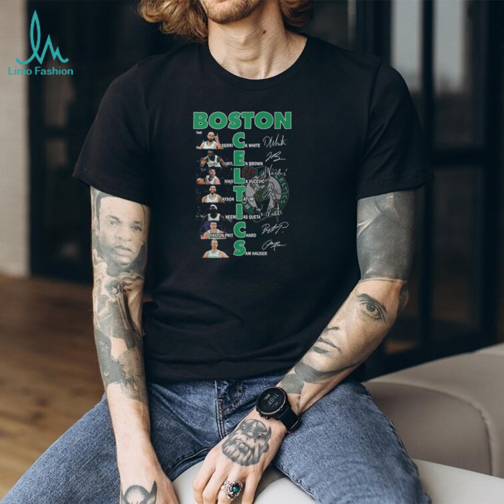 Boston Celtics NBA Basketball Players White Brown Tatum Signatures Vertical Team Name T Shirt Boston Celtics NBA Basketball Players White Brown Tatum Signatures Vertical Team Name T Shirt
