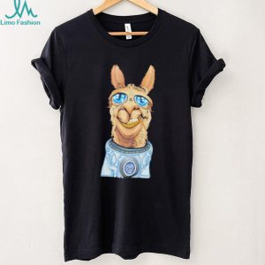 Cool Llama Sunglasses Astronaut Space Graphic Black Streetwear T Shirt