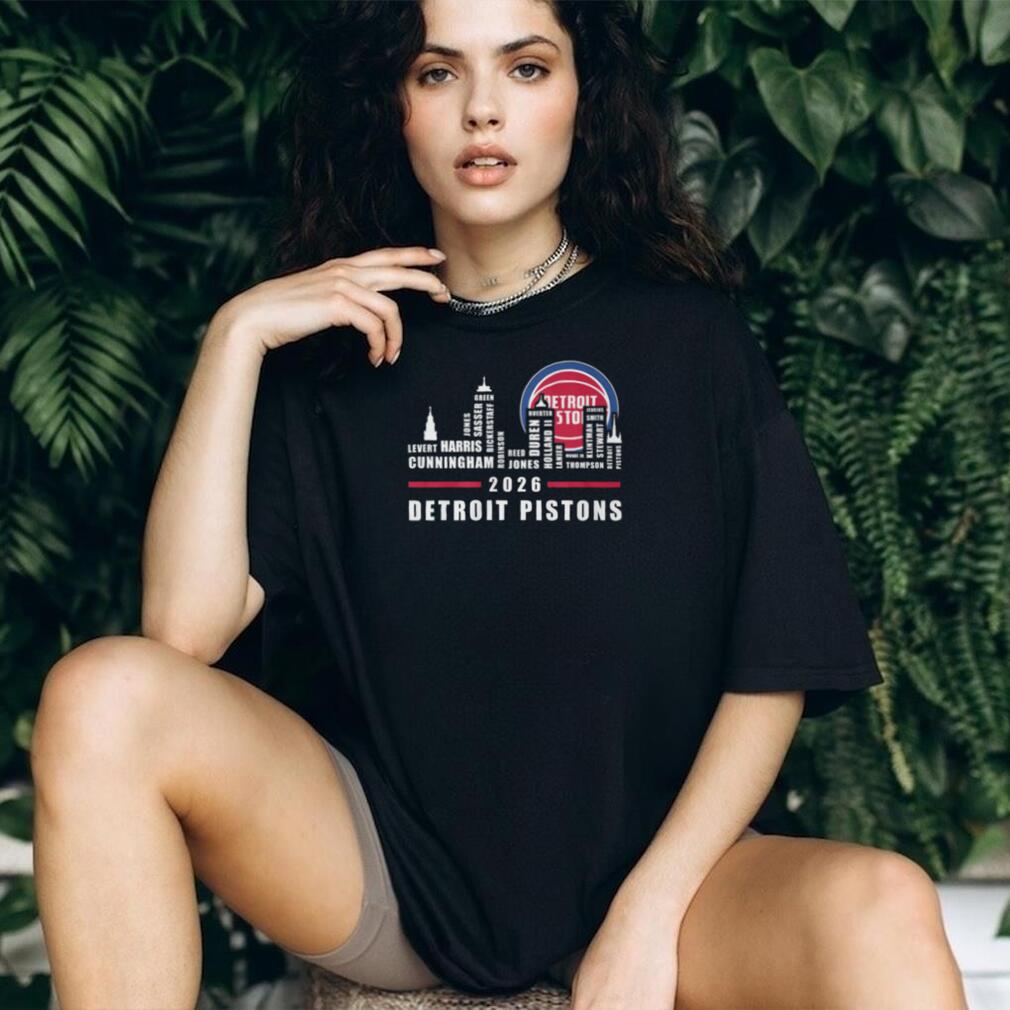 Detroit Pistons 2026 Basketball Team Players Names Skyline Logo Red Blue T Shirt Detroit Pistons 2026 Basketball Team Players Names Skyline Logo Red Blue T Shirt